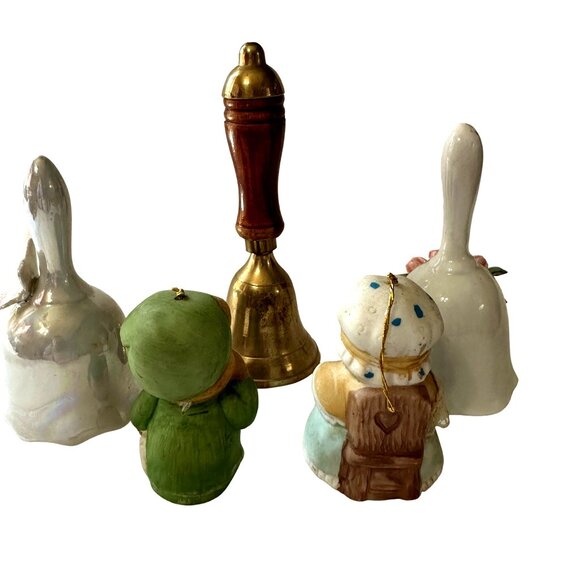 Lot of 5 Various Collectible Bells 4 Porcelain/Ceramic one Brass/Wood - Picture 2 of 12
